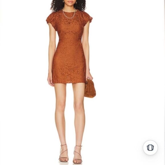 Free People Hailee copper lace short puff sleeve mini dress (M) - Picture 6 of 13